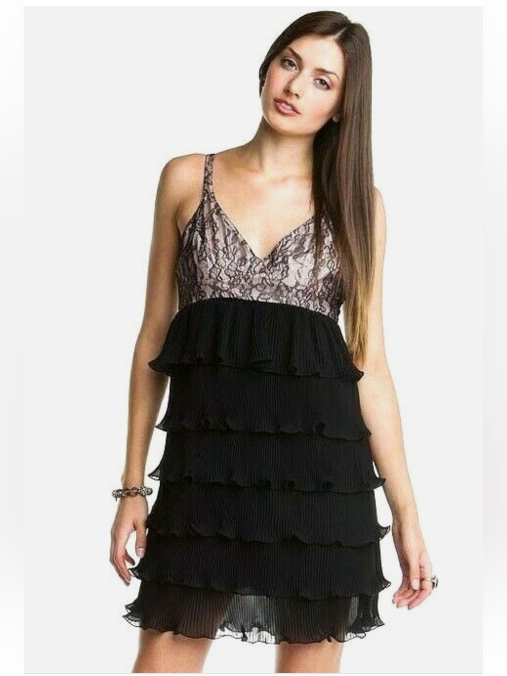 Erin Fetherston Black Tiered Lace Dress Size 6 Coquette Balletcore Party Mini